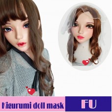 (Fu)Crossdress Sweet Girl Resin Half Head Female Kigurumi Mask With BJD Eyes Cosplay Anime Doll Mask
